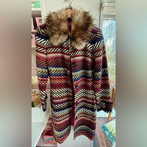 Trina Turk NWOT Kendell Striped woven coat faux fur Size 6